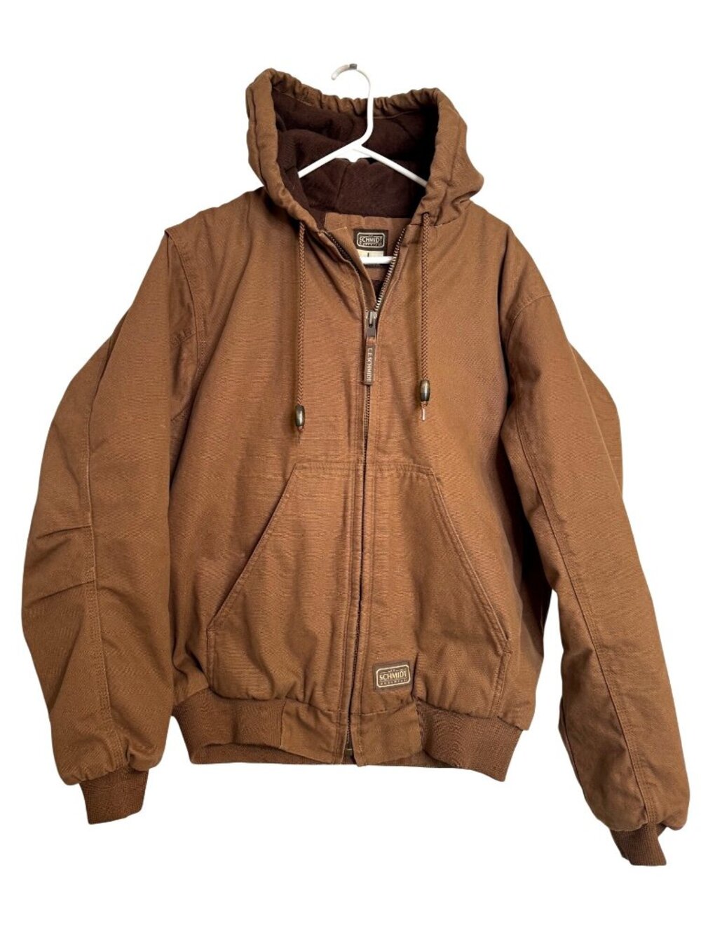C.E. Schmidt Duck Insulated Size Large Tall Work Jacket Men’s Hood Pockets EUC